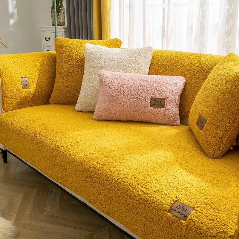 Modern Solid Color Winter Lamb Wool Sofa Cover