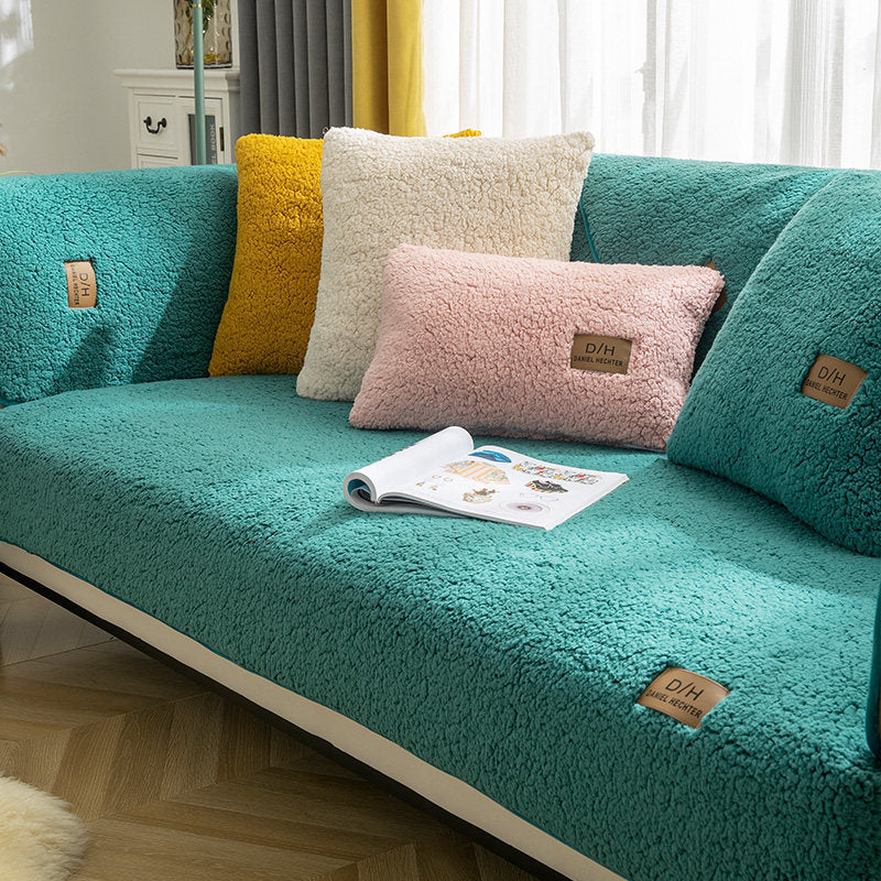 Modern Solid Color Winter Lamb Wool Sofa Cover